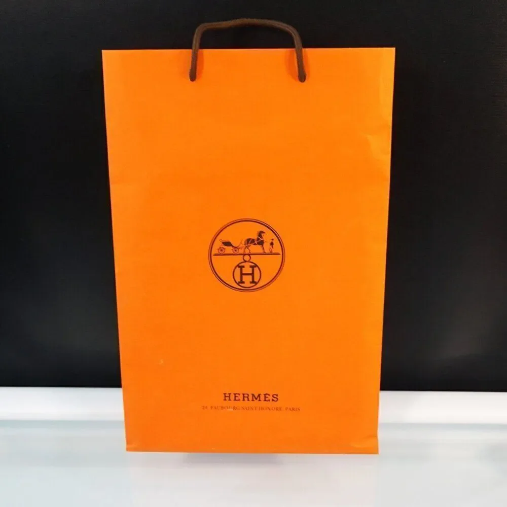 HERMES Classic Orange Gift Bag Empty Tall Shopping Paper Tote 17 x 11 x 4 Inch